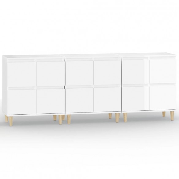 Buffets 3 pcs blanc brillant 60x35x70 cm bois d'ingénierie