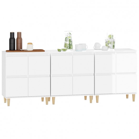 Buffets 3 pcs blanc brillant 60x35x70 cm bois d'ingénierie