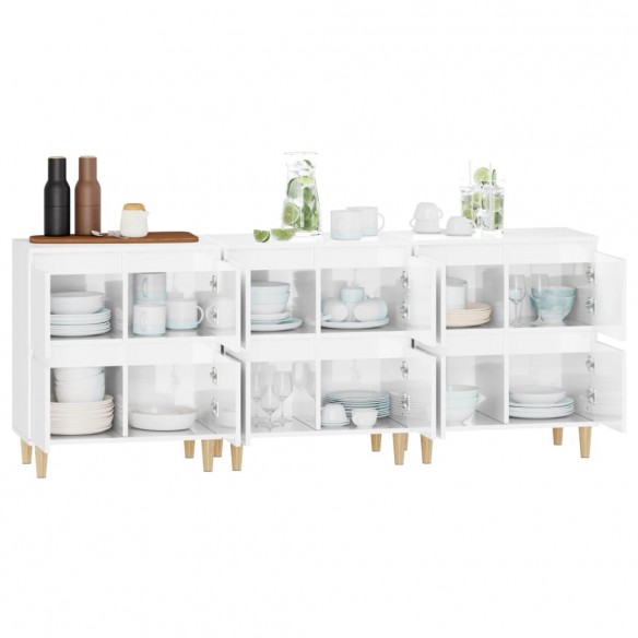 Buffets 3 pcs blanc brillant 60x35x70 cm bois d'ingénierie