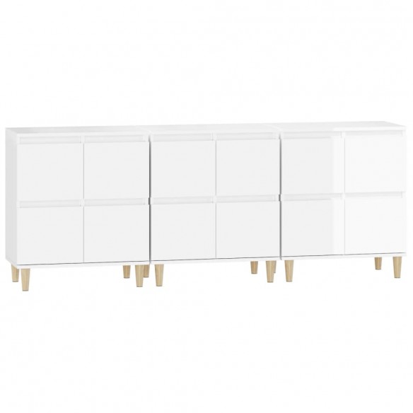 Buffets 3 pcs blanc brillant 60x35x70 cm bois d'ingénierie