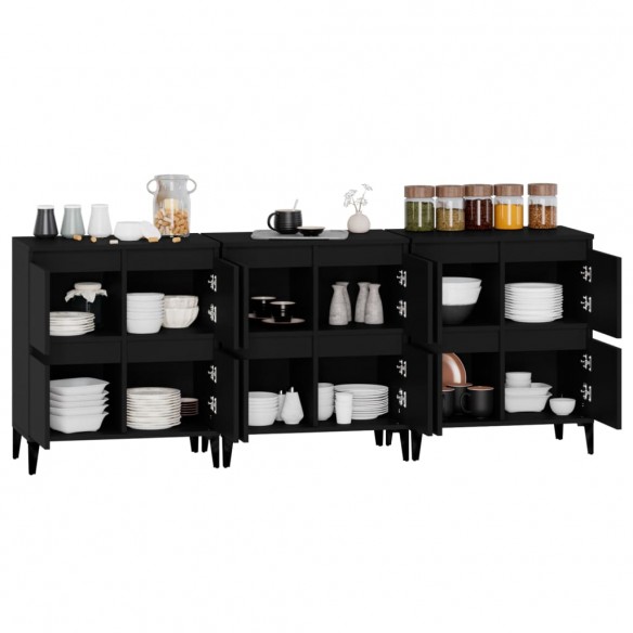 Buffets 3 pcs noir 60x35x70 cm bois d'ingénierie