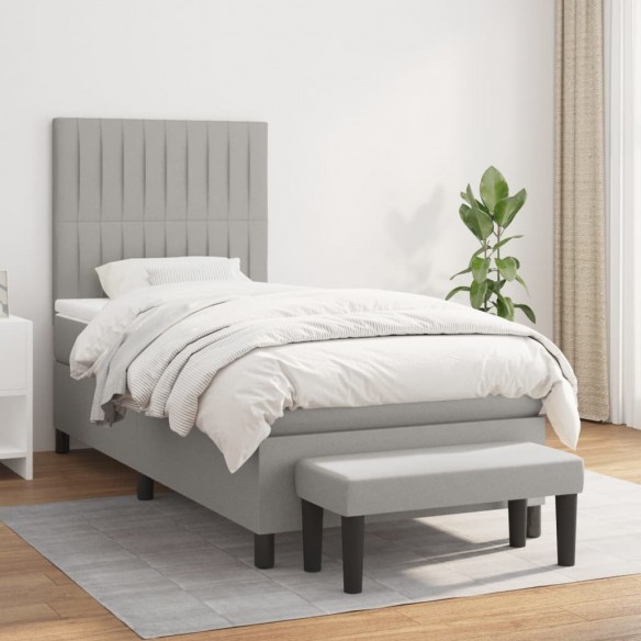 Cadre de lit avec matelas Gris clair 90x200 cm Tissu