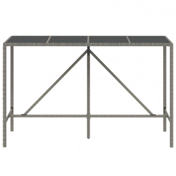 Table de bar et dessus en verre gris 180x70x110 cm poly rotin