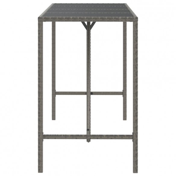 Table de bar et dessus en verre gris 180x70x110 cm poly rotin