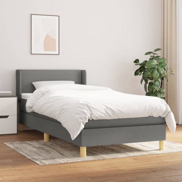 Cadre de lit avec matelas Gris foncé 90x200 cm Tissu