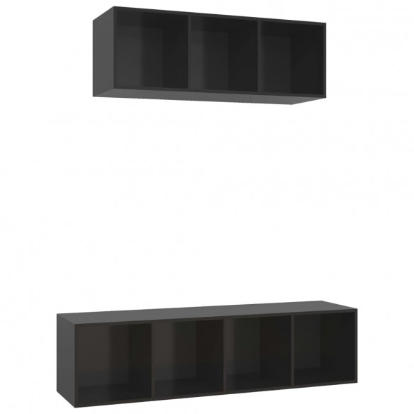 Ensemble de meuble TV 2 pcs Noir brillant Aggloméré