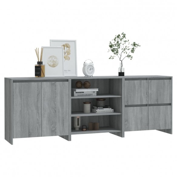 Buffets 3 pcs Sonoma gris Bois d'ingénierie