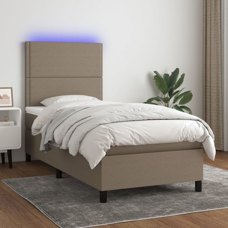 Cadre de lit et matelas et LED Taupe 90x200 cm Tissu