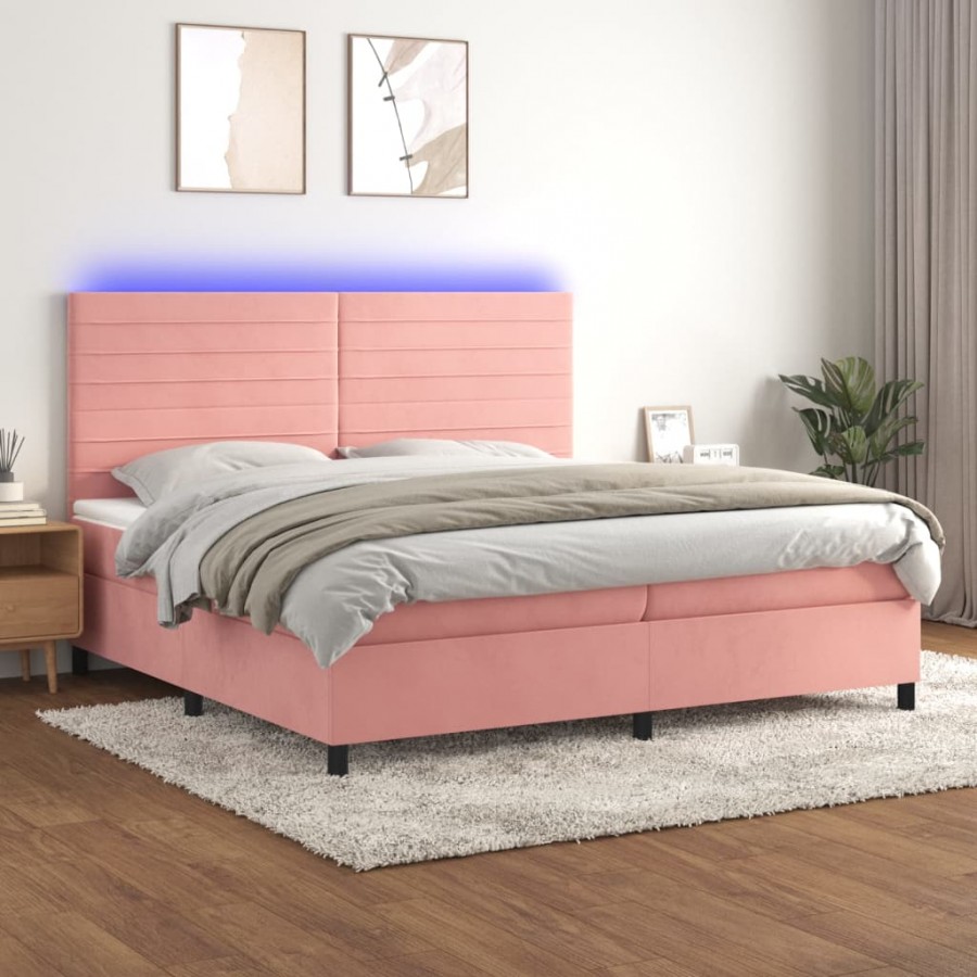 Cadre de lit avec matelas LED Rose 200x200cm Velours