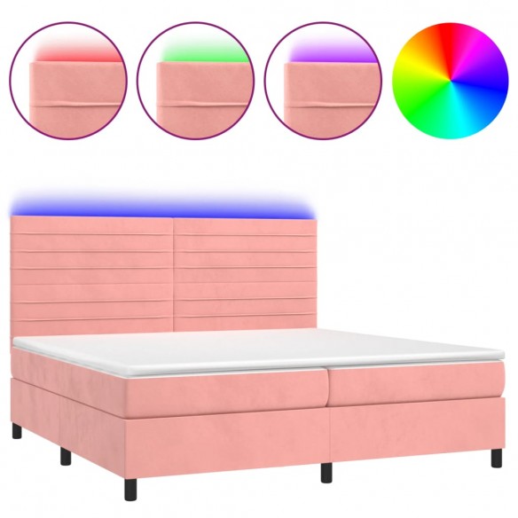 Cadre de lit avec matelas LED Rose 200x200cm Velours