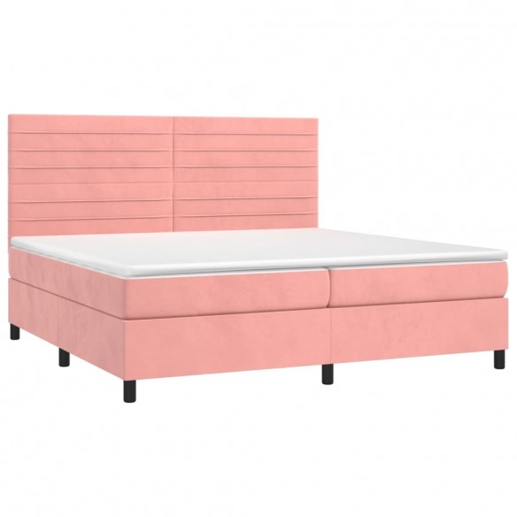 Cadre de lit avec matelas LED Rose 200x200cm Velours