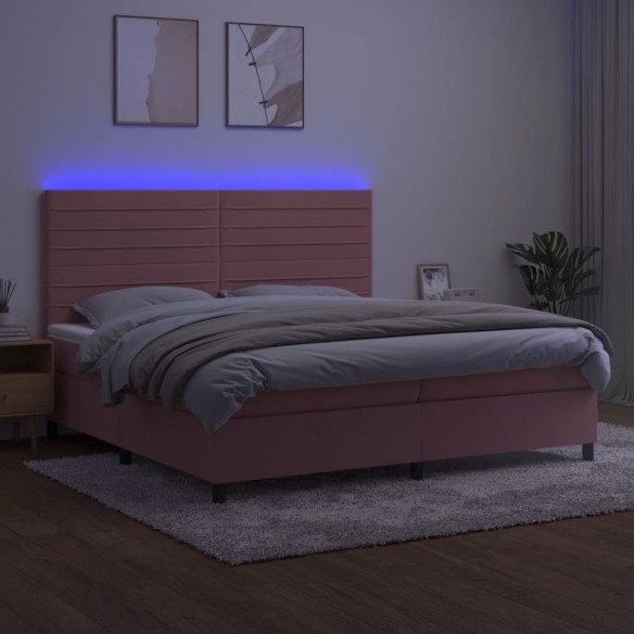 Cadre de lit avec matelas LED Rose 200x200cm Velours