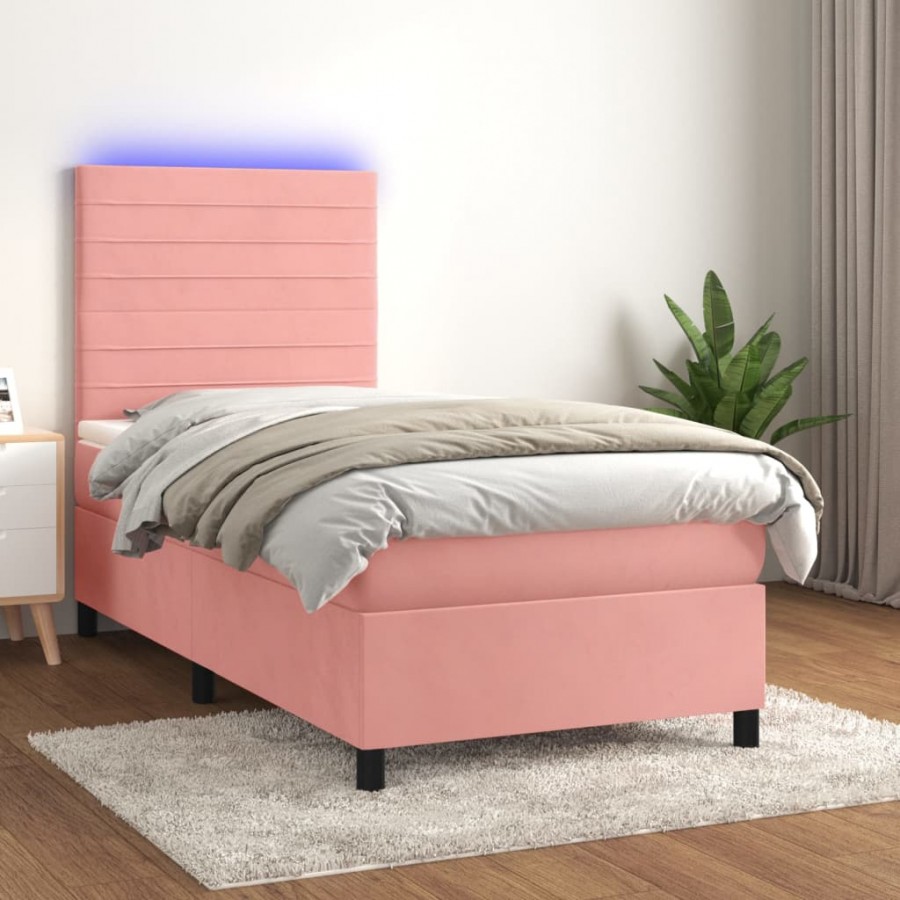 Cadre de lit avec matelas LED Rose 100x200cm Velours