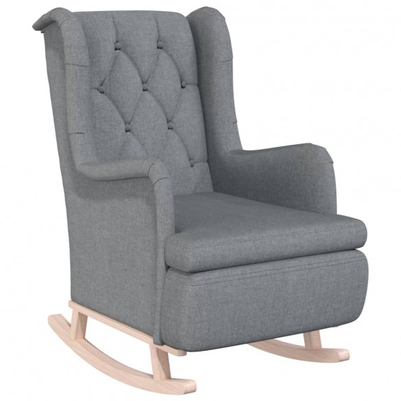 Fauteuil avec pieds à bascule en bois d'hévéa Gris clair Tissu