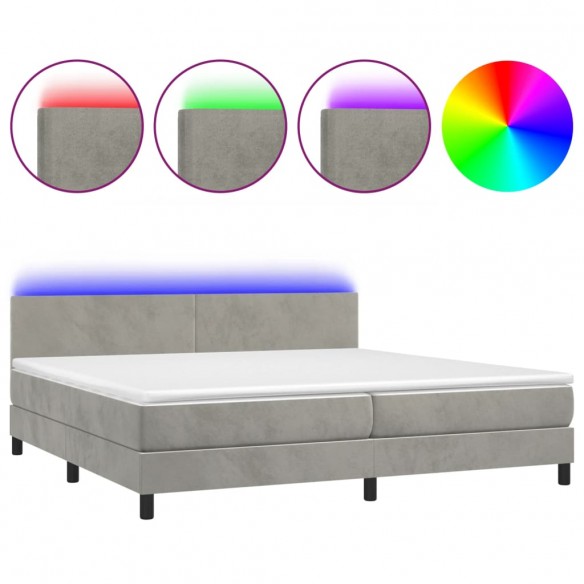 Cadre de lit avec matelas LED Gris clair 200x200 cm