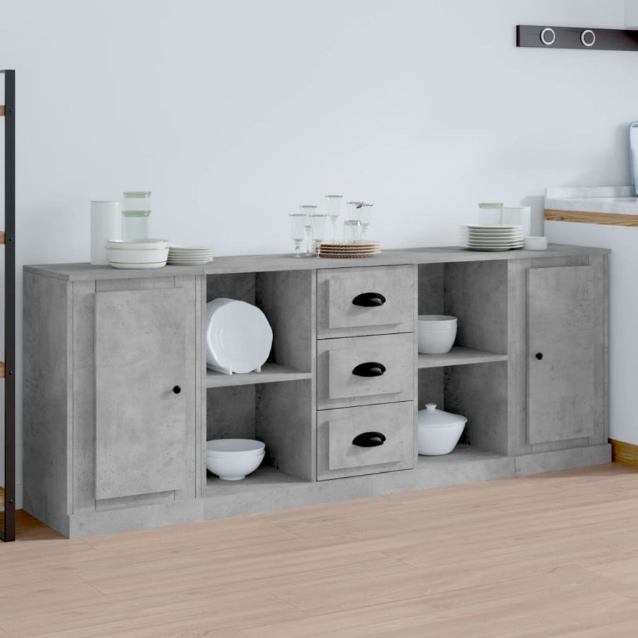 Buffets 3 pcs gris béton bois d'ingénierie