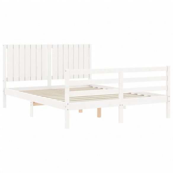 Cadre de lit avec tête de lit blanc King Size bois massif