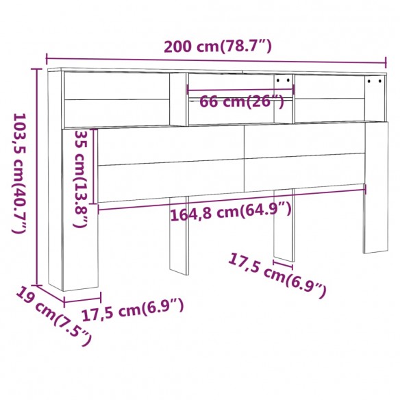 Armoire de tête de lit Gris béton 200x19x103,5 cm