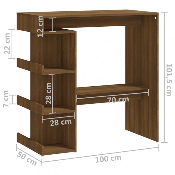 Table de bar étagère de rangement Chêne marron 100x50x101,5 cm