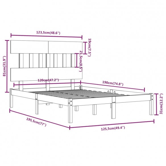 Cadre de lit bois massif 120x190 cm petit double