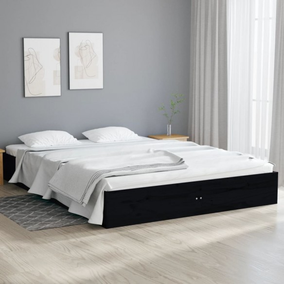 Cadre de lit Noir Bois massif 120x190 cm Petit double