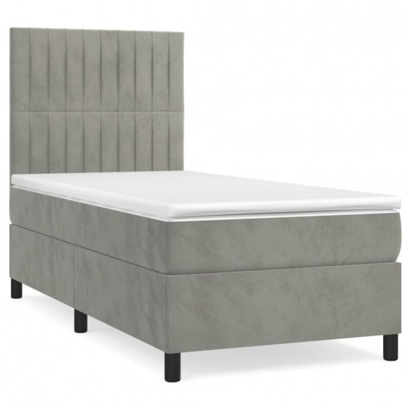 Cadre de lit et matelas Gris clair 100x200cm Velours