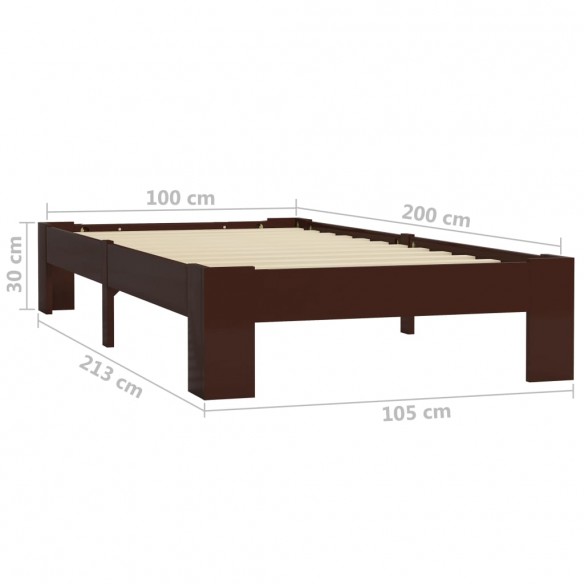 Cadre de lit Marron foncé Bois de pin massif 100 x 200 cm