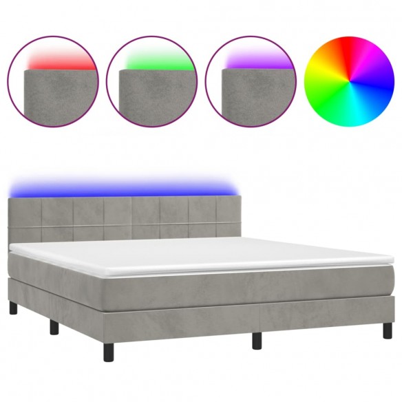 Cadre de lit avec matelas LED Gris clair 160x200 cm