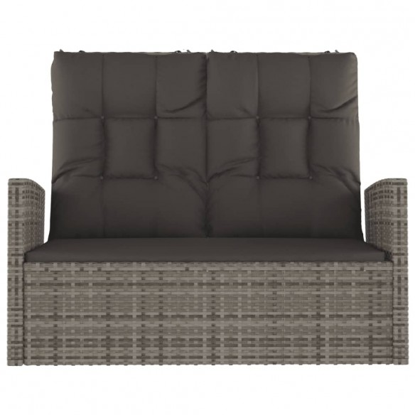 Banc de jardin inclinable et coussins gris 118cm résine tressée