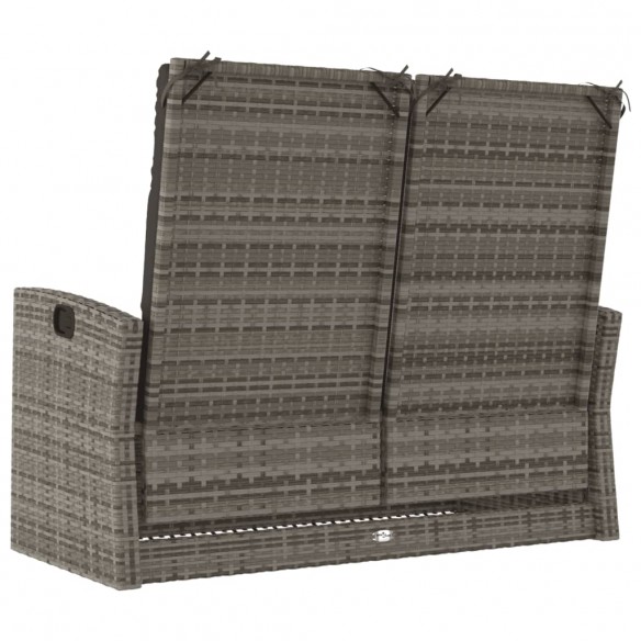 Banc de jardin inclinable et coussins gris 118cm résine tressée