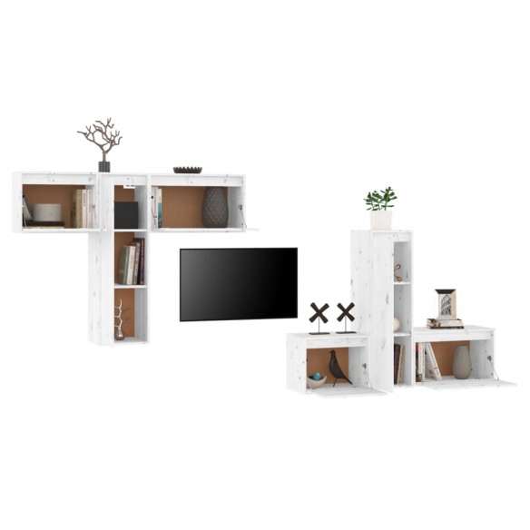 Meubles TV 6 pcs Blanc Bois massif de pin