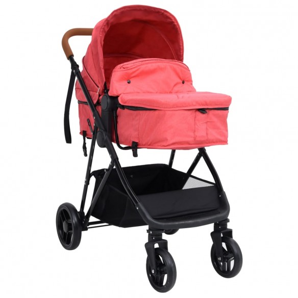 Poussette pour bébé 3-en-1 Rouge et noir Acier