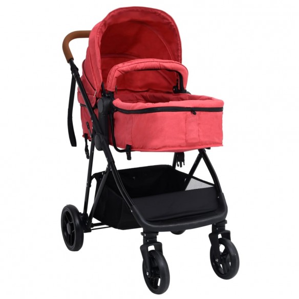 Poussette pour bébé 3-en-1 Rouge et noir Acier