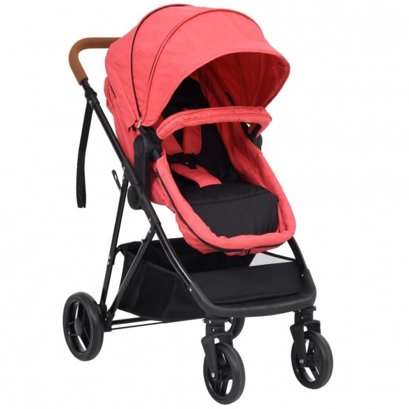 Poussette pour bébé 3-en-1 Rouge et noir Acier