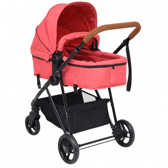 Poussette pour bébé 3-en-1 Rouge et noir Acier