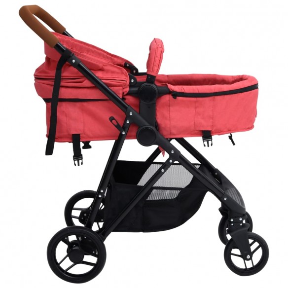 Poussette pour bébé 3-en-1 Rouge et noir Acier