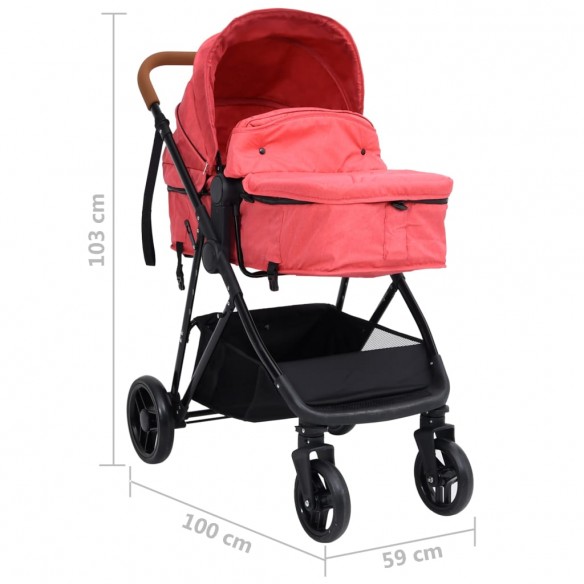 Poussette pour bébé 3-en-1 Rouge et noir Acier