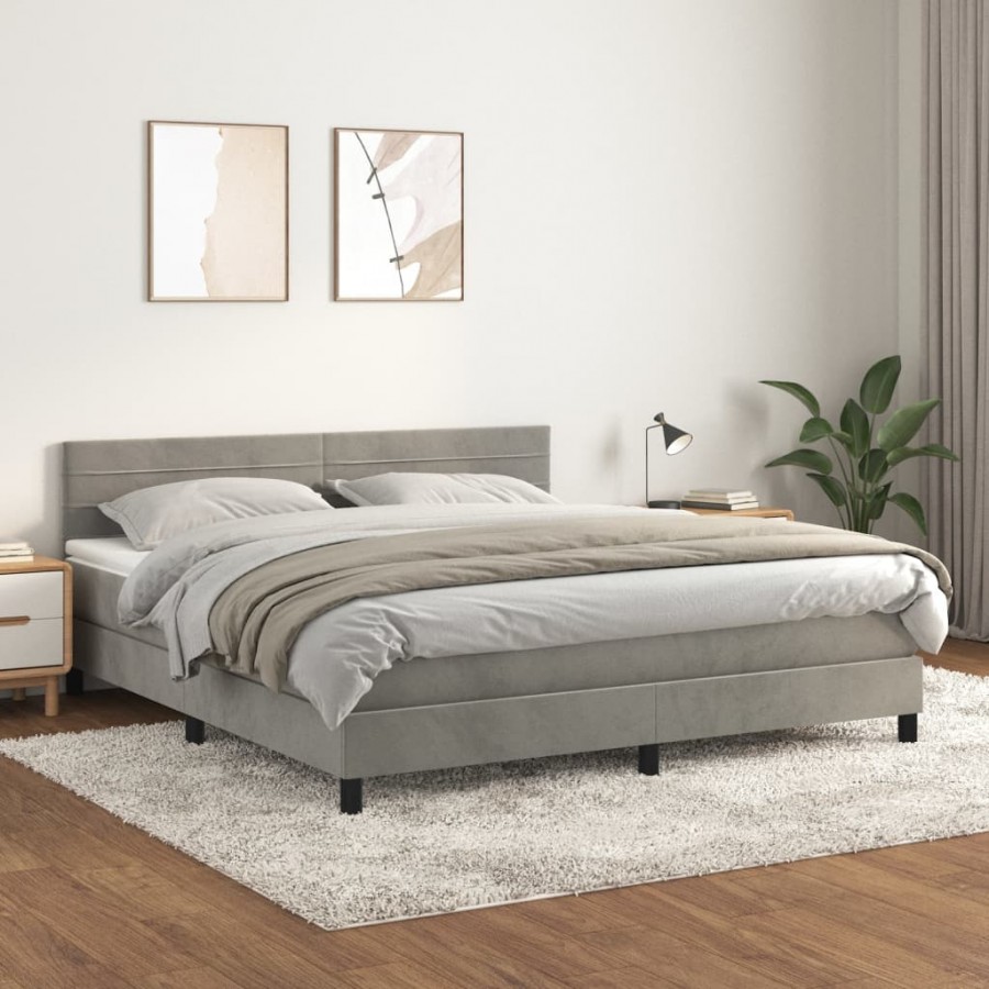 Cadre de lit et matelas Gris clair 180x200cm Velours