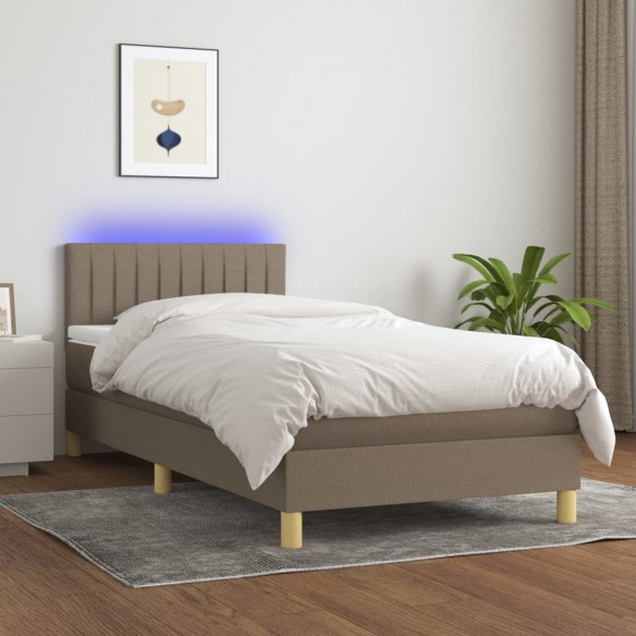 Cadre de lit avec matelas LED Taupe 100x200 cm Tissu