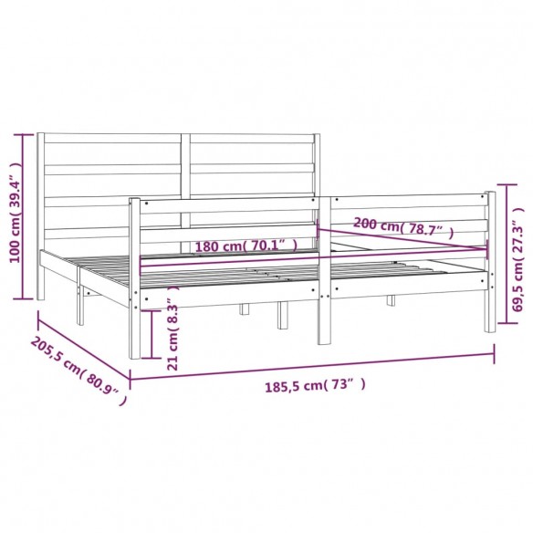 Cadre de lit Blanc Bois de pin massif 180x200 cm Super King