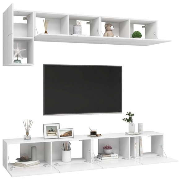 Ensemble de meuble TV 5 pcs Blanc Aggloméré