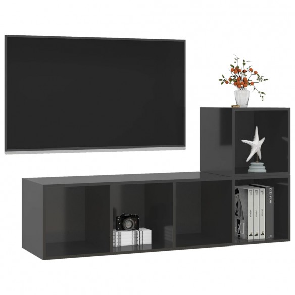 Ensemble de meuble TV 2 pcs Gris brillant Aggloméré