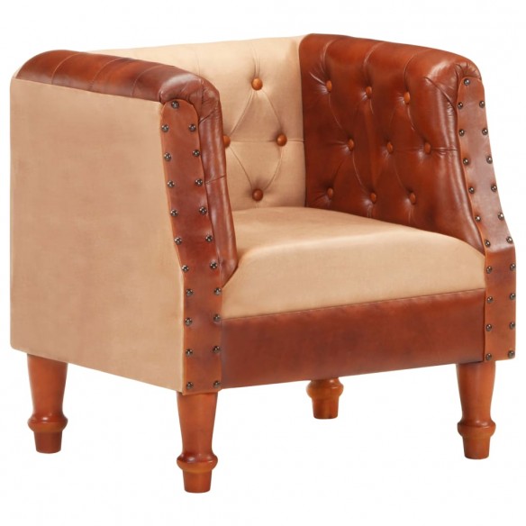 Fauteuil Marron Cuir véritable et bois de manguier massif