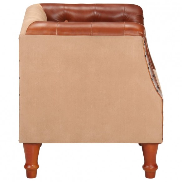 Fauteuil Marron Cuir véritable et bois de manguier massif