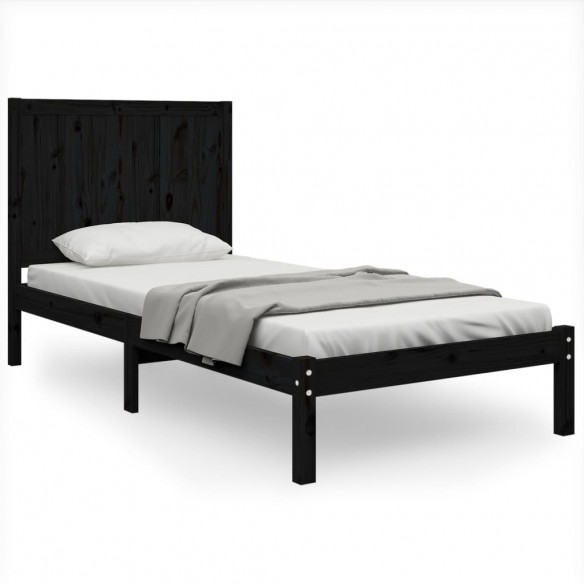 Cadre de lit Noir Bois de pin massif 75x190 cm Petit simple