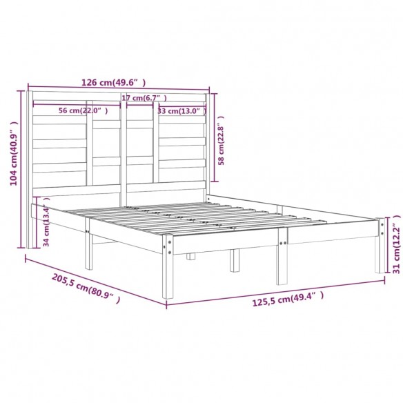 Cadre de lit Marron miel Bois massif 120x200 cm