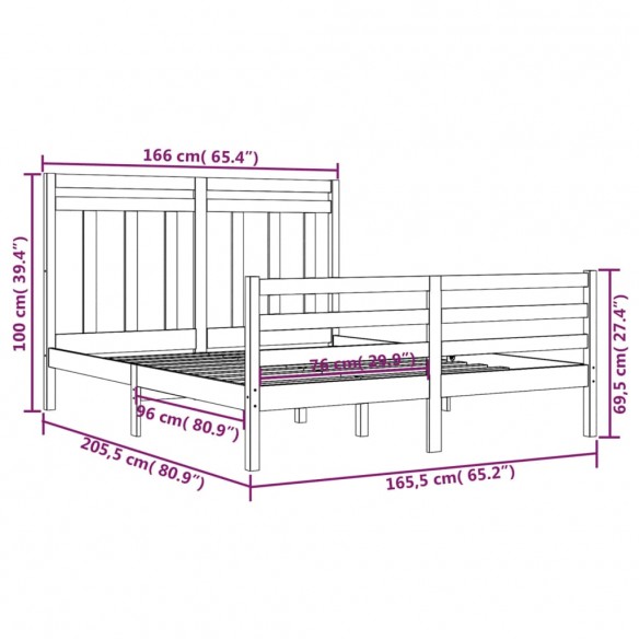 Cadre de lit Blanc Bois massif 160x200 cm