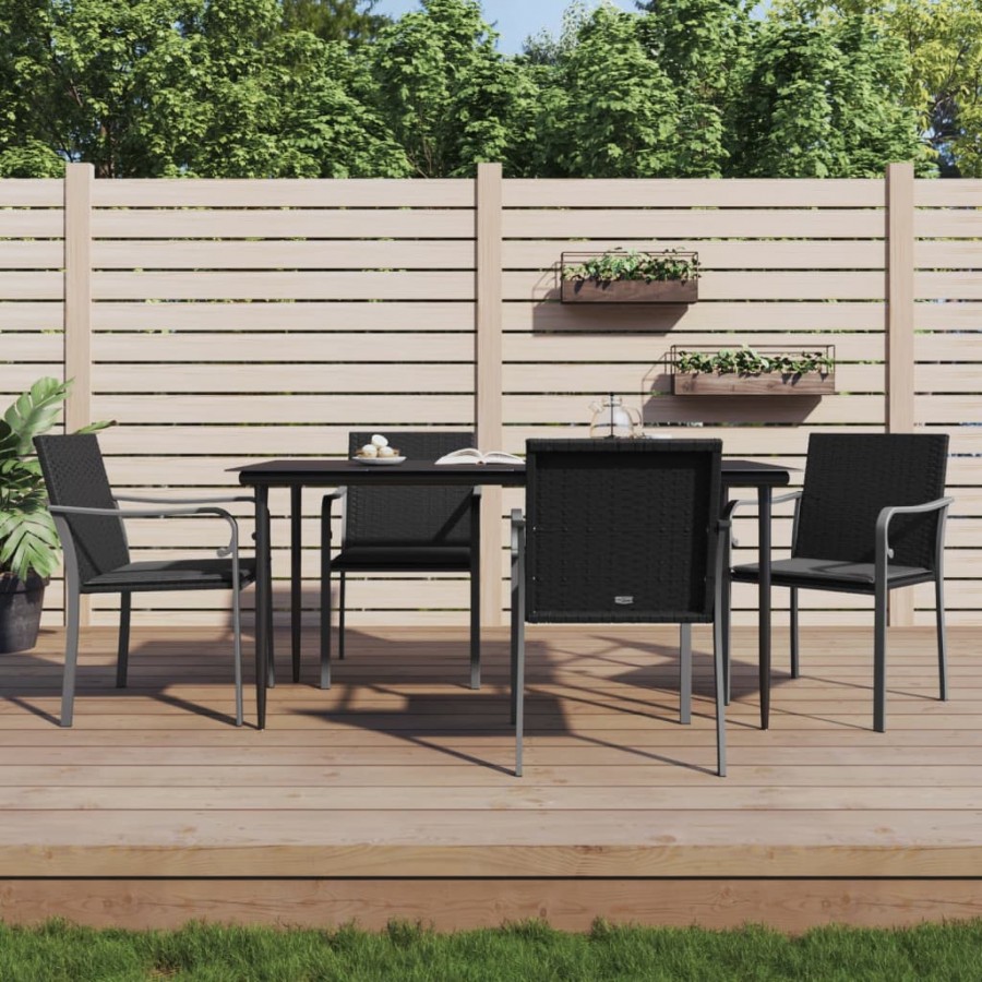 Chaises de jardin avec coussins lot de 4 noir 56x59x84 cm rotin