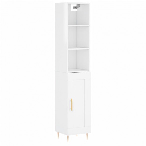 Buffet haut Blanc brillant 34,5x34x180 cm Bois d'ingénierie