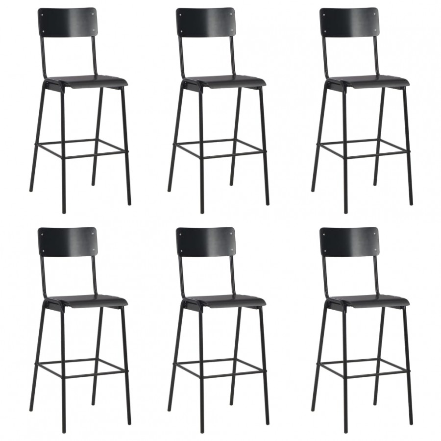 Chaises de bar lot de 6 noir contreplaqué solide et acier